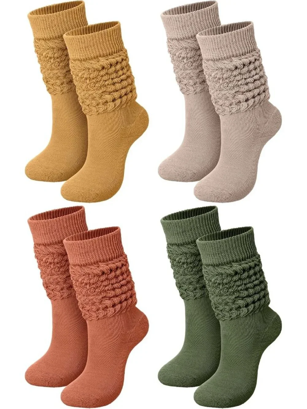 🧦Women's Rustic Colour 4 Pairs Neon Slouch Socks Scrunch Socks Athletic Slouchy
